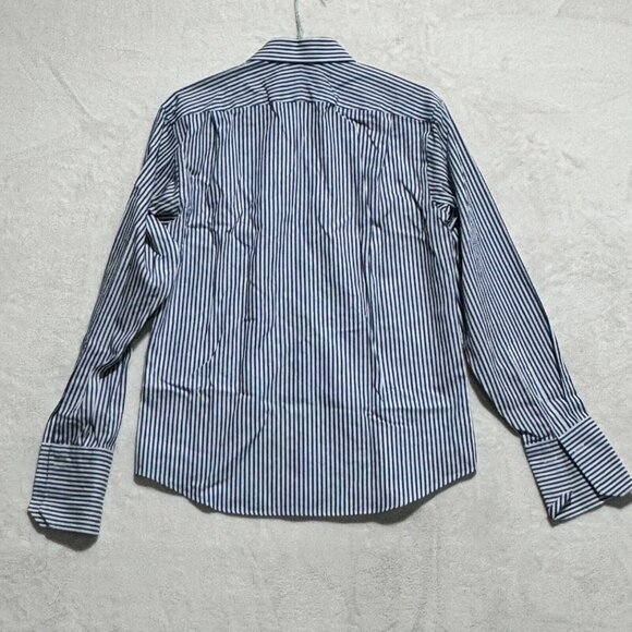 Hudson Room Slim Fitted 80's Two Ply Dress Shirt Striped Blue Mens 15.5 / 35 - Picture 13 of 13